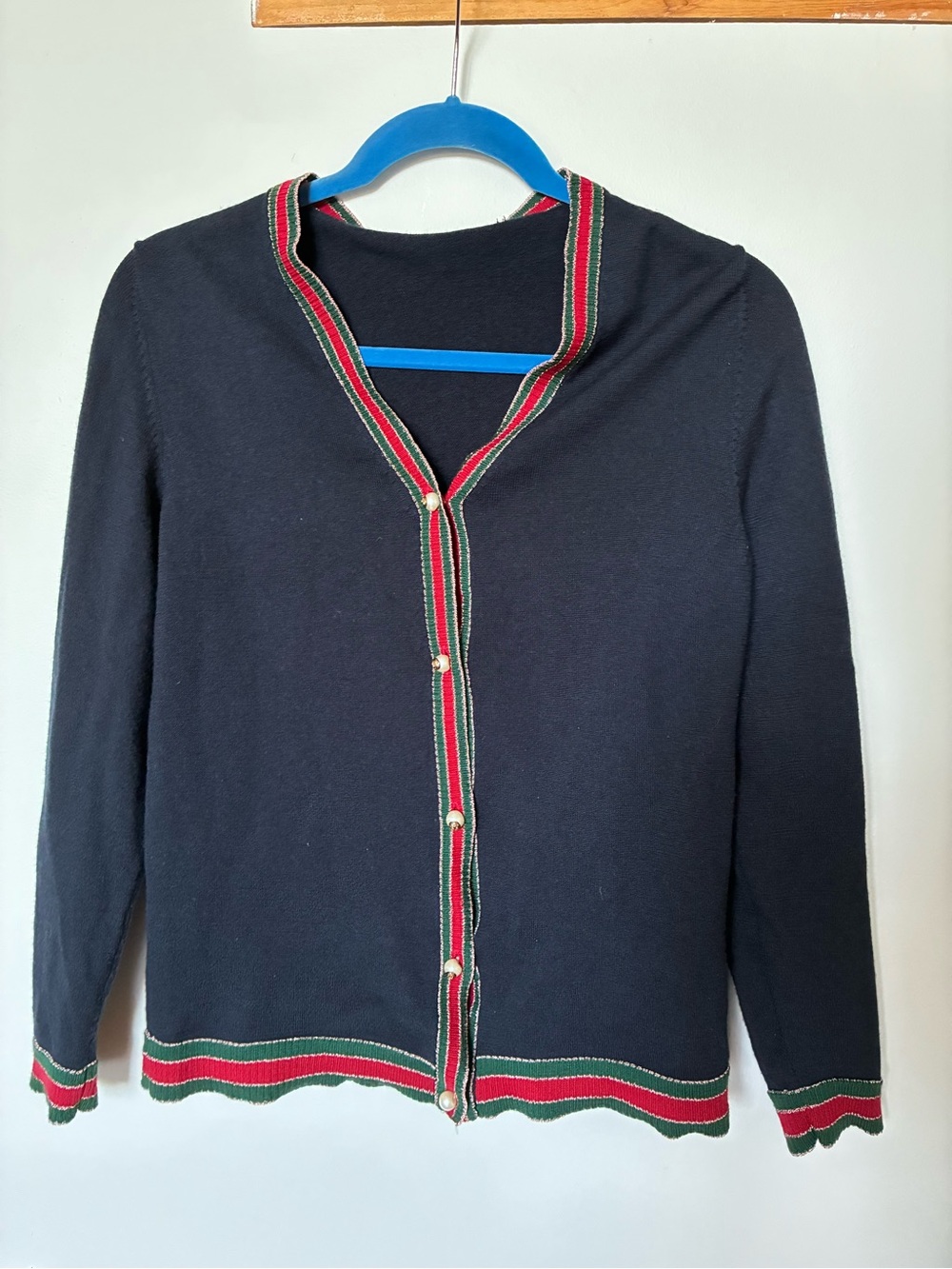 Gucci navy Women’s Button-Up Cardigan with Red & Green Trim